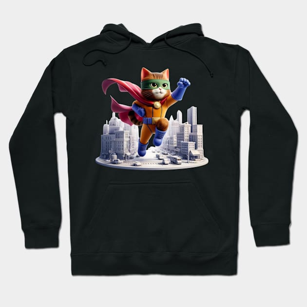 Superhero Cat to the Rescue – Urban Vigilante Sticker Hoodie by vk09design